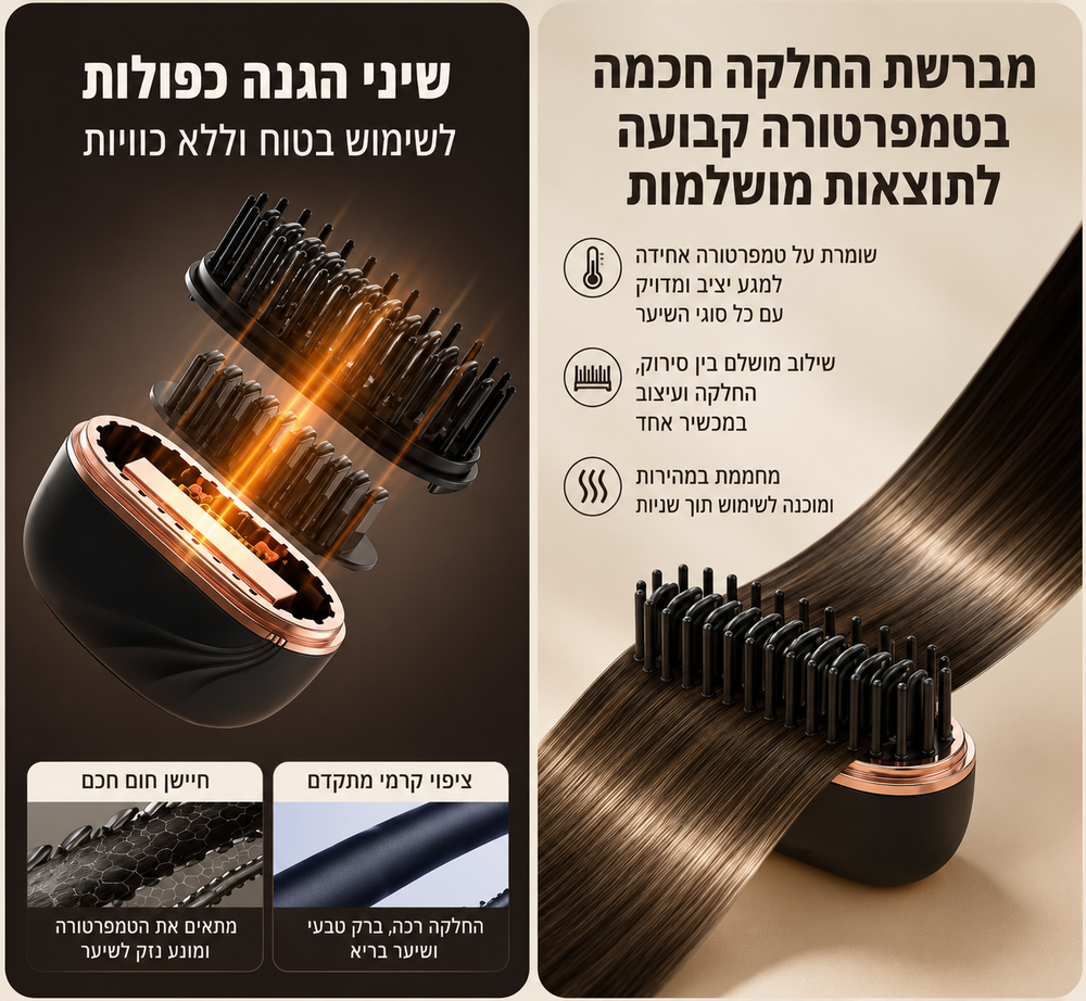 מברשת שיער אלחוטית ניידת להחלקה